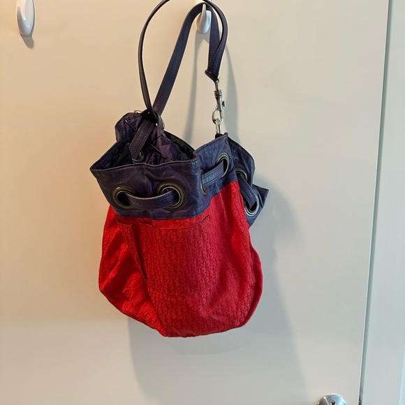 Christian Dior Quilted Purple Purse / Tote Bag in Silk with Red Interior - Picture 8 of 9